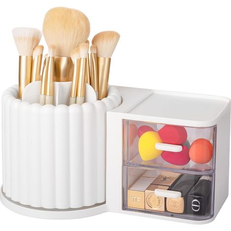 1 pièce - Rangement - Espace de rangement rotatif à 360° - Avec tiroirs - Porte brosse de maquillage - Amovible - Convient pour (1/5)