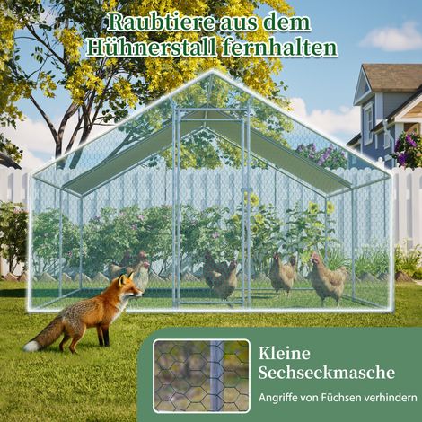 Enclos à poules 3x4x2m avec cadenas de sécurité et bâche PE imperméable, cage de plein air en métal pour poulets, lapins et autres petits animaux (1/5)
