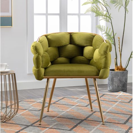 Fauteuil moderne velours olive pieds métal doré OKMYHOME (1/5)