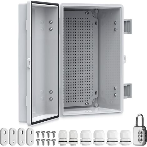 Boîtier Électrique Étanche IP67 Extérieur ABS Épais 300×200×160 mm Couvercle Gris, Coffret Électrique Plastique avec Plaque de Montage et Serrure, Protection Câble et Raccordement (1/5)