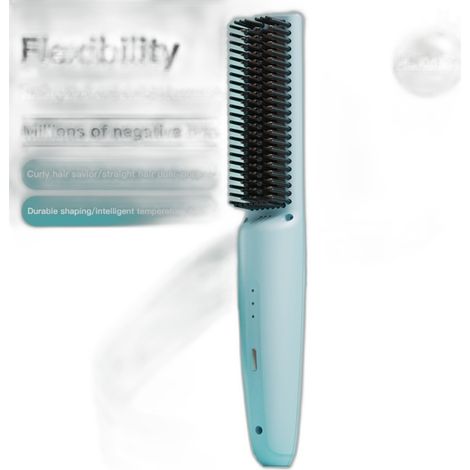 Brosse chauffante électrique 110-220 V avec 3 niveaux de chaleur pour cheveux abîmés, fins et épais, lisse et donne du volume, compacte 27,2 cm, bleue (1/5)