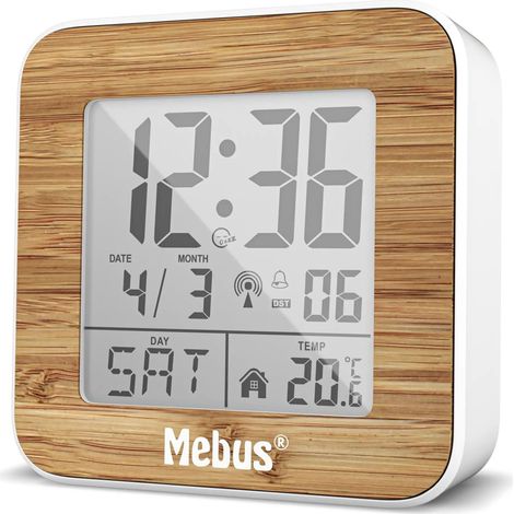 Mebus 27247  Weiß/Holzoptik Funkwecker digital