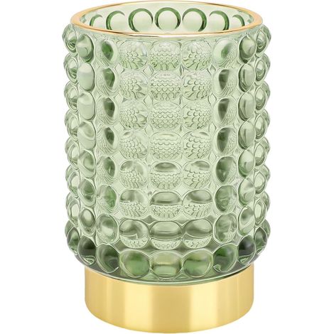 Rangement Maquillage,Rangement Pinceaux Maquillage en Verre,Pot Pinceau Maquillage Vintage,Porte-Stylo,Vase Rayé,Organisateur de Maquillage pour Chambre,Bureau et Salle de Bain(Vert L) (1/5)