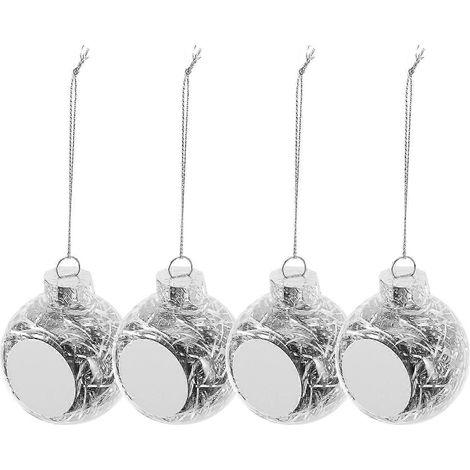 Boules de Noël transparentes à remplir, pendentifs décoratifs en plastique, breloques à suspendre au sapin, lot de 4, 7,50 x 5,80 x 4,50 cm, argentées (1/5)