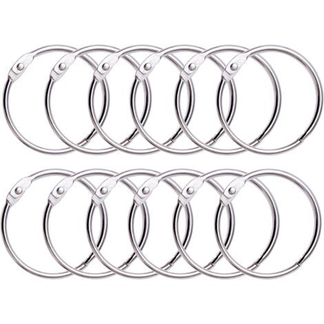 12 Duschvorhangringe mit Metallhaken – 50 mm offene Kreisringe für Vorhänge, Bad, Zuhause, Ordner – Metallfarbe