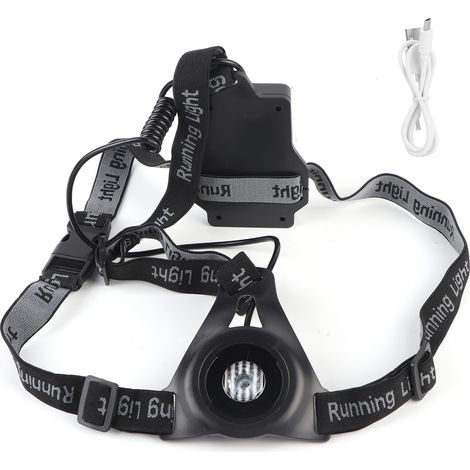 Lampe frontale de course à pied avec éclairage pectoral et dorsal à LED, dotée d'une batterie rechargeable. Idéale pour le camping, la randonnée, la course à pied, le jogging et les aventures en plein (1/5)