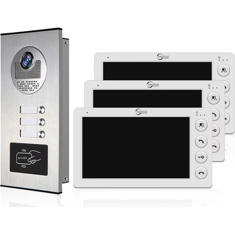 Kit de sonnette, système d'interphone vidéo pour appartement/maison, sonnette résidentielle avec carte RFID, sonnette vidéo, 3 unités