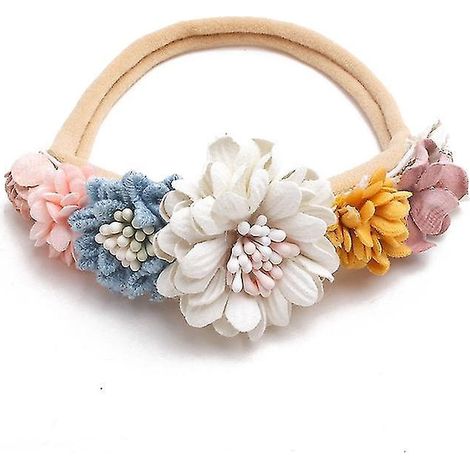 Baby-Haarreif mit künstlicher Blume, aus weichem und elastischem Nylon, Prinzessinnenstil, für Mädchen, niedlich, für Neugeborene und Kleinkinder – Größe 6 (1/5)
