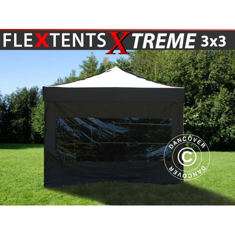 Pop up gazebo FleXtents Xtreme 50 3x3 m Black, incl. 4 sidewalls