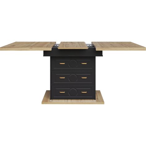 Mesa de comedor extensible 110-140 x 80 x 75 cm en MDF y metal, efecto madera, 6 plazas (1/5)