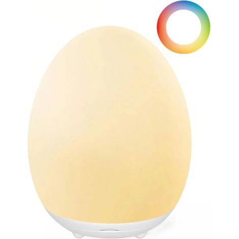 Veilleuse LED pour bébé, lumière LED respectueuse des yeux, lumière d'œuf pour chambre d'enfant, avec 8 couleurs RVB changeables, minuterie de 1 h et contrôle tactile, pour bébés sans BPA (1/5)