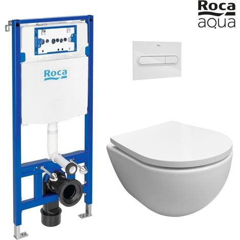 Bastidor empotrado ROCA Duplo cisterna empotrada y pulsador PL1 dual blanco brillo con inodoro suspendido SWISS blanco brillo Soft-Close (1/5)