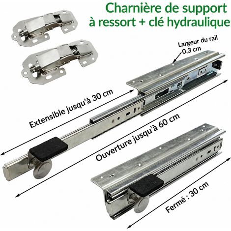 Support Télescopique 300 mm avec 2 Charnières Hydrauliques pour Table Escamotable 10 × 20 × 5 cm 500 g – Livraison gratuite