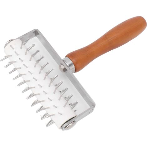 1 rouleau à piquer la pâte à pizza, acier inoxydable et bois de hêtre, 19 cm, pour trous d’aération, usage maison et professionnel (1/5)