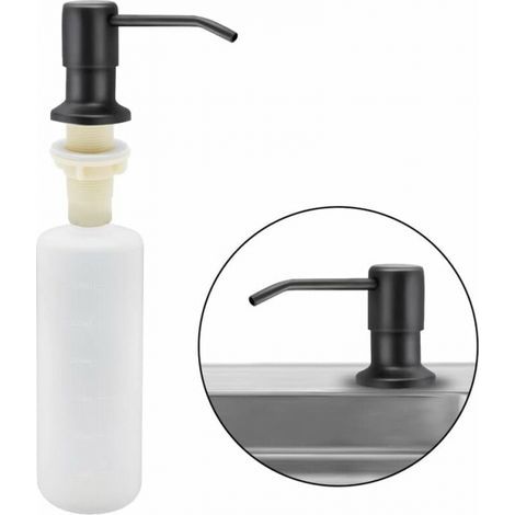 Soap Dispenser for Kitchen Sink, 350ml Stainless Steel Built-in Detergent Dispenser, Refillable Soap Dispenser with 360° Rotating Pump (Matte Black) (1/4)