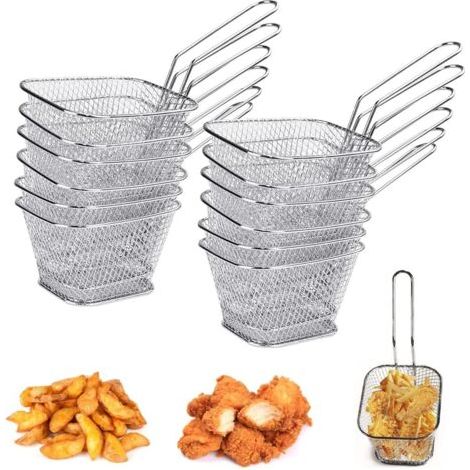 12PCS Panier à Frites en Acier Inoxydable Panier Presentation Frites Petit Panier Frites Individuel Panier pour Friteuse Rectangulaire Mini Panier à Frites avec Poignée pour Frites (1/5)