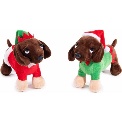 Peluche di Natale a forma di bassotto con maglioncino e cappello natalizio da elfo, set da 4 pezzi, cm 10 x 27 x 19 H
