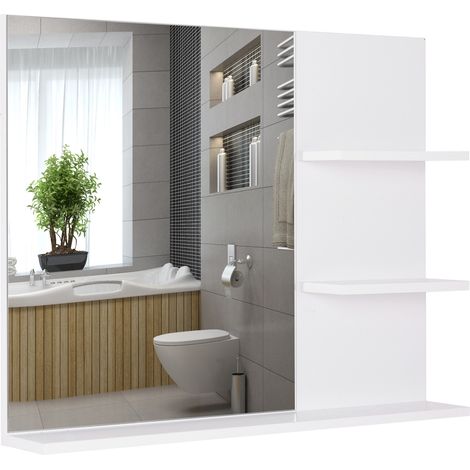 Miroir de salle de bain avec 3 étagères intégrées blanc (1/5)
