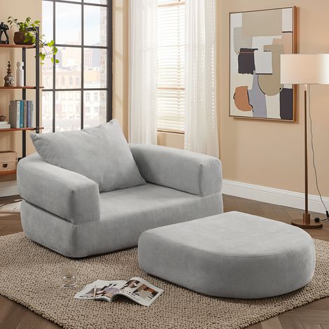 URBAN MEUBLE Canapé fauteuil convertible 2-en-1 matelas de sol modulable en chenille gris avec oreiller intégré (1/5)