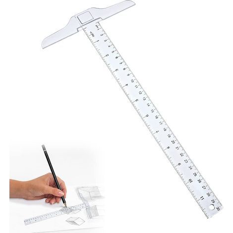 T Carré Plastique Transparent, T-Square Plastique, T-Règle Transparent, T Carré pour Dessin et Disposition Générale Travail École Bureau Maison Esquisse Outil de Mesure 30 cm (1/4)