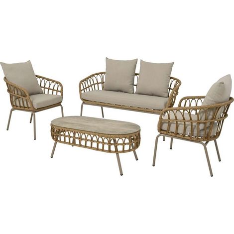 Set Amadora Salotto da Giardino in Vimini - Tavolino, Divano, 2 Sedie (1/4)