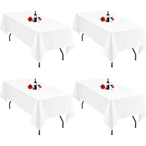 Lot de 4 Nappes Blanches pour Tables Rectangulaires 140 x 250 cm Nappe Blanche Rectangle Linge de Table Tissu Polyester Nappes Blanches Lavables pour Fêtes Banquet de Mariage (1/4)