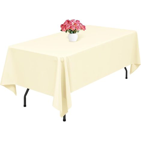 Beige Polyester-Tischdecke, 153 x 260 cm, waschbar, wiederverwendbar, flecken- und knitterbeständig, für Hochzeiten/Restaurants