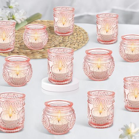Lot de 24 Photophores en Verre – Bougeoirs pour Bougies Chauffe-Plat, Déco de Table pour Mariage, Anniversaire, Maison, Fête et Centre de Table (Pilier+ Rond) (1/5)