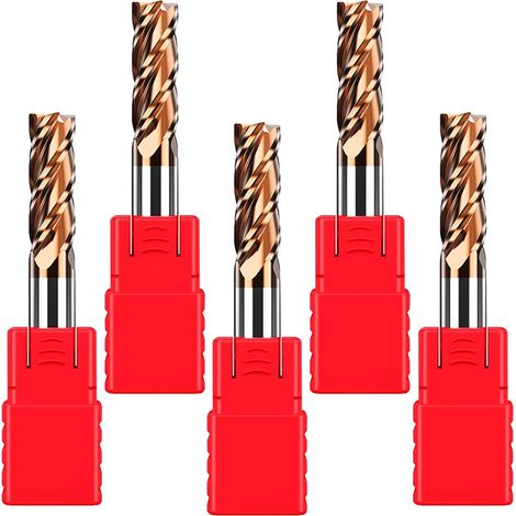 Lot de 5 fraises à queue VHM de 6 mm en métal dur, revêtement AlTiN 55 HRC, 4 coupes, perçage, fraisage, simple, immersion, CNC, carbure de tungstène (1/5)