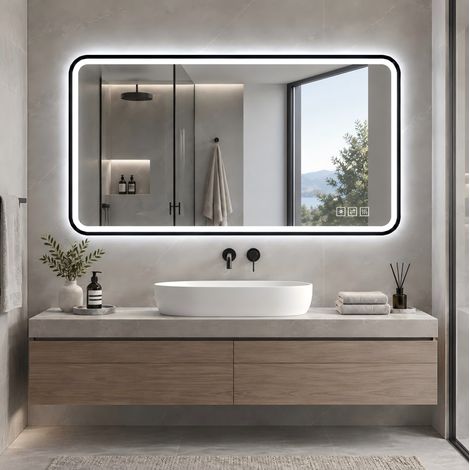 Espejo LED de baño 70x90 cm con antivaho y regulador de intensidad OKMYHOME (1/5)