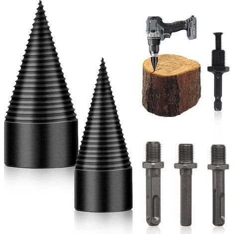 Fendeuse de Bûches 32+42 mm Avec 4 Poignées,Foret Fendeur de Bois,cône de perçage à vis pour fendeur de bois pour Perceuse Électrique y Visseuse sans Fil (1/4)