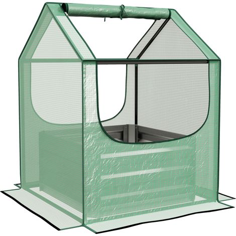 Outsunny Raised Garden Bed Planter Box with Greenhouse, Green and Silver