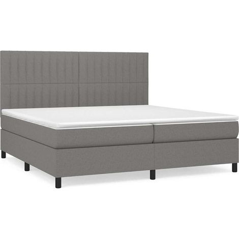 Lit à sommier tapissier avec matelas, Lit adulte pour 2 personnes Assemblage Facile, Gris foncé 200x200cm Tissu OIB4660E (1/5)