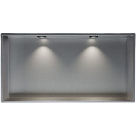 Wandnische Edelstahl Bernstein NT206010X mit LED-Spot 20x60x10 cm Edelstahl gebürstet 2x Spot Einbaurahmen Schwarz matt