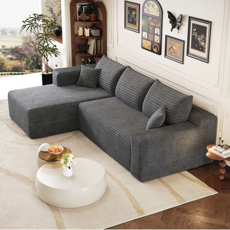 Canapé d’angle 241x151x54 cm en tissu gris foncé, sans montage, pour salon pratique – MEUBLIV (1/5)