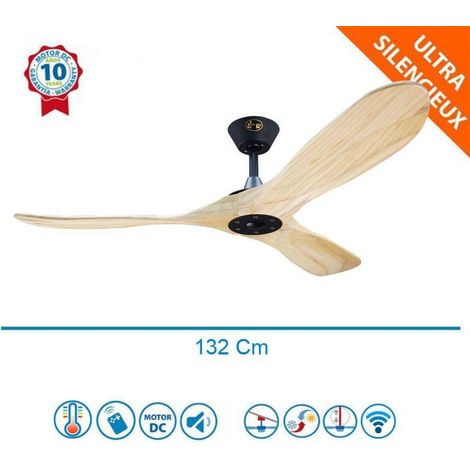 Ventilateur de plafond Géronimo, super destratificateur,moteur DC, 132 Cm design, boiter noir pales claires, wifi thermostat. (1/5)
