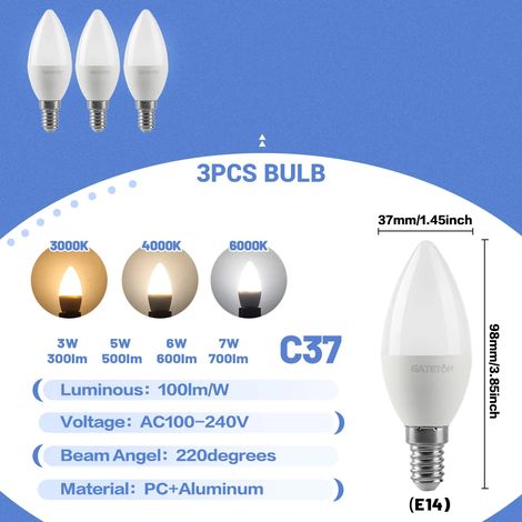 (3 ampoules, lumière naturelle 4000K) Ampoules LED E14 bougie, suspensions décoratives, adaptées aux salons familiaux. (1/5)