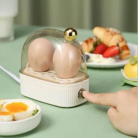Cuociuova elettrico per 2 uova, macchina automatica per colazione veloce, multifunzionale, presa europea, bianco (1/5)