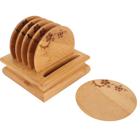 Lot de 6 Sous-verres Vintage Prune Bambou Antidérapant Isolant avec Support pour Tasses Thé Café Maison (1/5)
