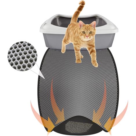1 - Tapis de litière pour chat - Design nid d&39abeille - Double couche imperméable et antidérapante - Pour bac à litière standard et automatique - Gris - 40x60cm (1/5)