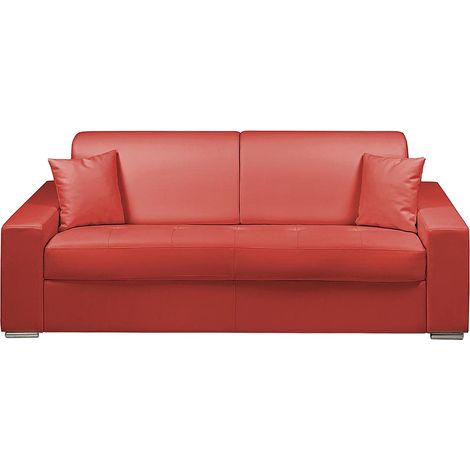 Divano letto 3 posti a ribalta Letto con doghe larghe 160 cm Materasso 14 cm Similpelle Rosso - EMIR