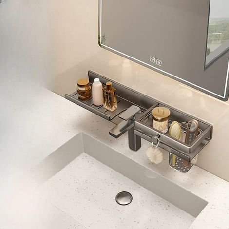 Étagère pour Robinet de Lavabo Montage Mural, Fixation Sans Perçage, Aluminium Gris Foncé 50104.8 cm (1/5)