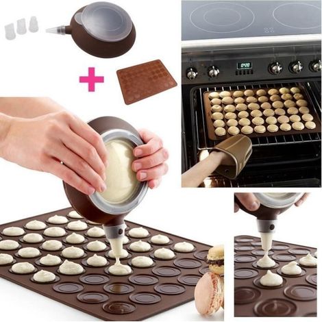 Set de Cuisson Pour Macarons: Tapis à Macarons En Silicone - 38.3x28.5cm PLUS Outil buse pour garniture (1/4)