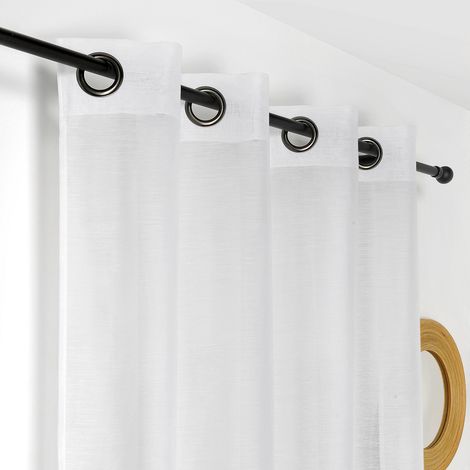 Homemaison – Voilage 100% polyester certifié Non Feu M1 – Dimensions 145x240 cm – Finition haut avec bande de renfort et 8 œillets – Épongeable (1/2)
