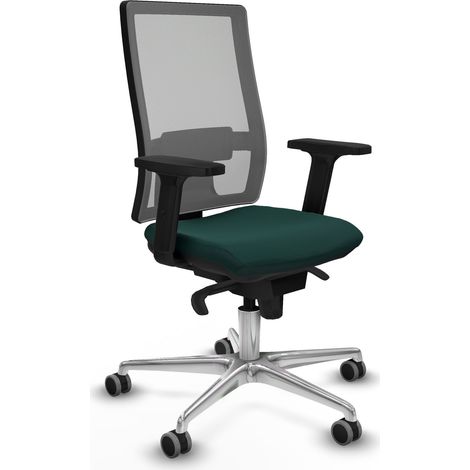 Horna sincro malla gris similpiel verde botella brazos 2D base aluminio  ruedas 65mm engomadas (1/5)
