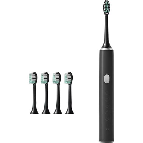 Brosse à dents électrique de voyage pour adultes, 5 modes, étanche, rechargeable, avec minuteur intelligent, produit de soins dentaires, noire-AquaForge