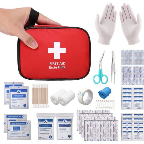Mini Trousse Premier Secours 90 Pièces, Petite Trousse à Pharmacie, Kit Premier Secours pour Voiture Maison Lieu de Travail Voyage Camping Randonnée et Sports en Plein Air (1/5)