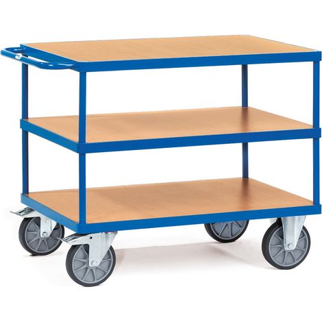 fetra Tischwagen, 3 Holz-Plattformen, Ladefläche 1000 x 600 mm, Schiebegriff waagrecht (1/2)