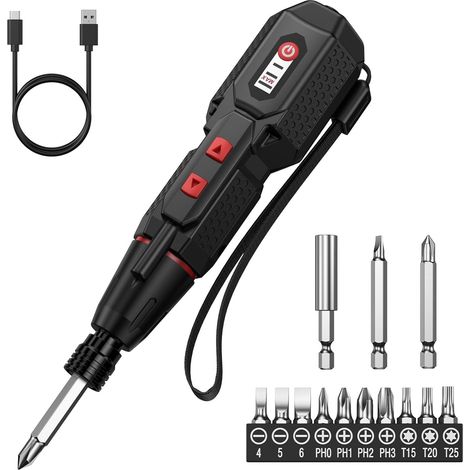 Tournevis Électrique Sans Fil 4.2V Rechargeable - Kit Visseuse avec 13 Embouts, 3 Réglages de Couple & Double Éclairage LED