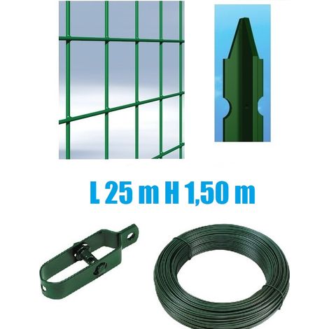 Recinzione Completa 25mt Lineari Rete Metallica Plastificata (Rete h150 cm) (Maglia:mm75X50) con Paletti nel Cemento (1/3)